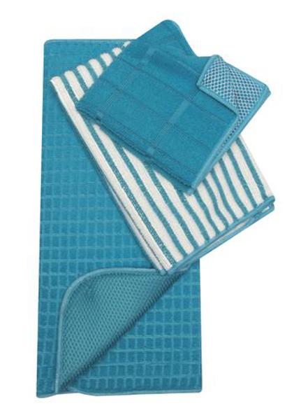 Kennedy International 25860 Basic Kitchen Set 3 Piece Dry Mat Microwave Towel Dishcloth Multicolor