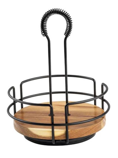Tablecraft 12267 Rotating Caddy Acacia Wood and Metal