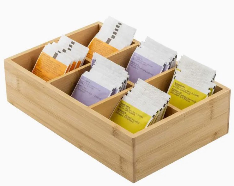 Tablecraft 12560 Bamboo Tea Box 6 Compartments