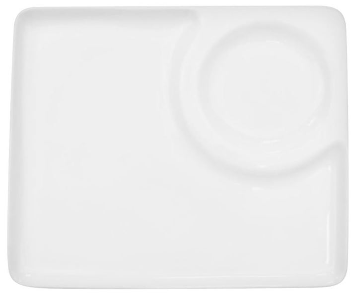 CAC China RCN-P9 Square Plate with Sauce Compartment 9 In x 9 In x 1 In