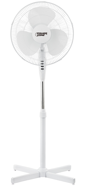 POWERZONE FS-40E Oscillating Stand Fan 16 In Blade 40 Watts 120V 60Hz White and Black
