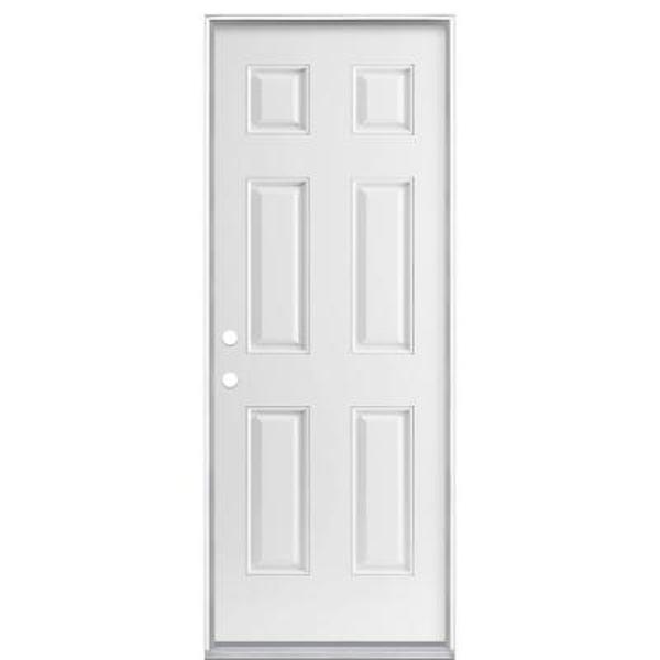 Masonite 6PFGPH2868LHOS Left Hand 6-Panel Fiberglass Door 2/8 X 6/8 Nickel Hinges