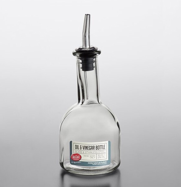 Tablecraft 10404 Glass Oil Vinegar Bottle 10 Oz with Metal Pourer