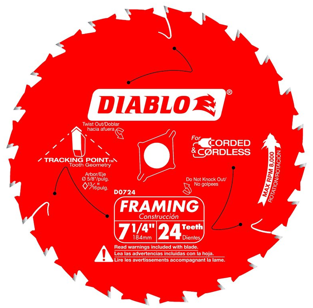 Diablo D0724A 7-1/4 In Saw Blade 24 Teeth Carbide Cutting Edge