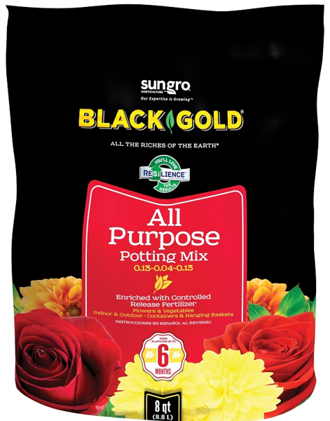 Sun Gro Horticulture 14101028QTP Potting Mix 8 Qt Capacity Black Gold Brown and Earthy Granular Grain