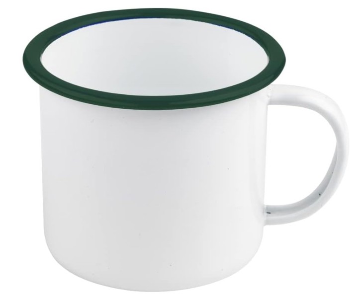PacknWood 294ENMUG350 Enamel Mug 12 Oz White with Green Rim