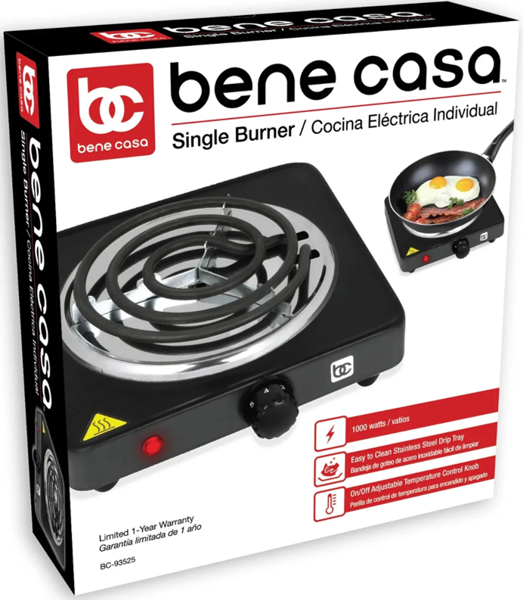 MBR INDUSTRIES BC-93525 Single Coil Burner Black 1200 Watt Electric Cooktop Compact Design