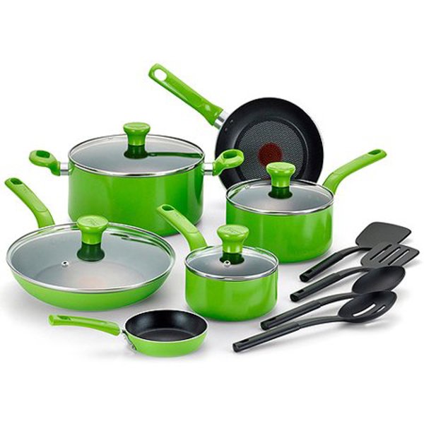 T-FAL CORPORATION C968SE64 Excite Cookware Set 14 Piece Non-Stick Kiwi