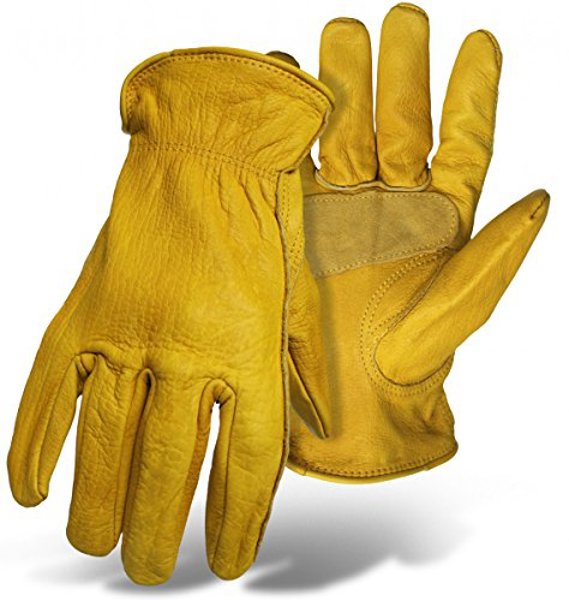 BOSS MFG CO 6039L Driver Style Work Gloves Large Tan Grain Cowhide Leather with Palm Patch