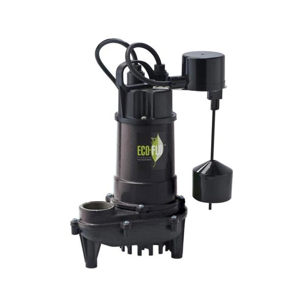 ECO-FLO ECD50V Sump Pump 4400 Gal Capacity 1/2 HP 8A 115V 1-1/2 In Outlet Cast Iron