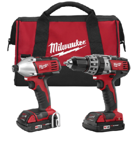 Milwaukee 2697-22CT M18 Cordless Lithium-Ion 2-Tool Combo Kit 1/2 In Compact Hammer Drill and Impact Driver