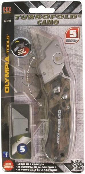 Olympia Tools 33-204 Folding Utility Knife Camo Green Design Green