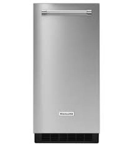 KitchenAid KUIX505ESS Ice Maker 50 Lb Capacity Stainless Steel 15 In Cabinet Pump Model Reversible Door