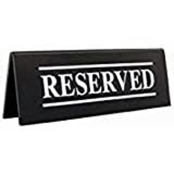 Tablecraft 2060A Table Tent Reserved Sign Black Plastic