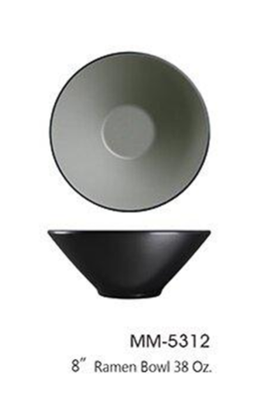 Palate and Plate MM-5312 Conic Ramen Bowl 38 Oz 8 In Gray-Black
