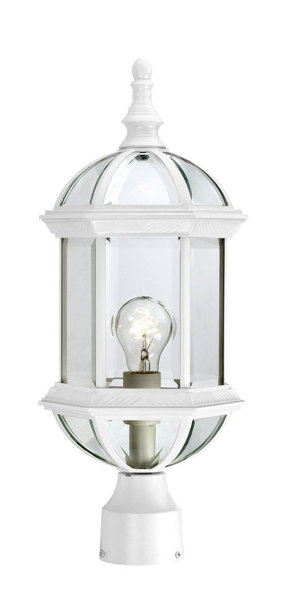 Satco 60-4974 Lantern Post Boxwood 1Lt 19 In 100 Watts A19Max White Finish with Clear Beveled Glass