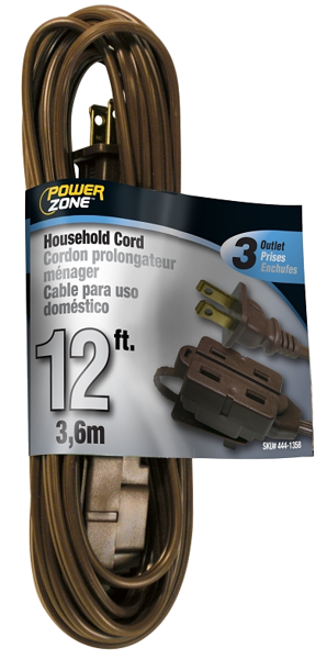 POWERZONE OR670612 Extension Cord 12 Ft 16 AWG 125V Brown