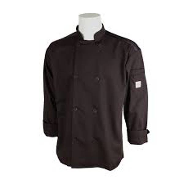 Mercer Culinary M60017BKM Cook Jacket Black Mesh Back Size M Black with 8 Black Plastic Buttons