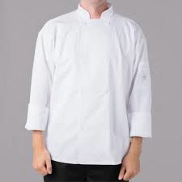 Mercer Culinary M60017WHL Cook Jacket Large White Mesh Back 8 Black Plastic Buttons