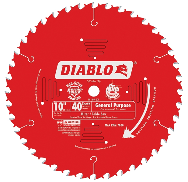 Diablo D1040X Circular Saw Blade 10 In General Purpose 40 Teeth 0.071 In Thickness 5/8 In Arbor