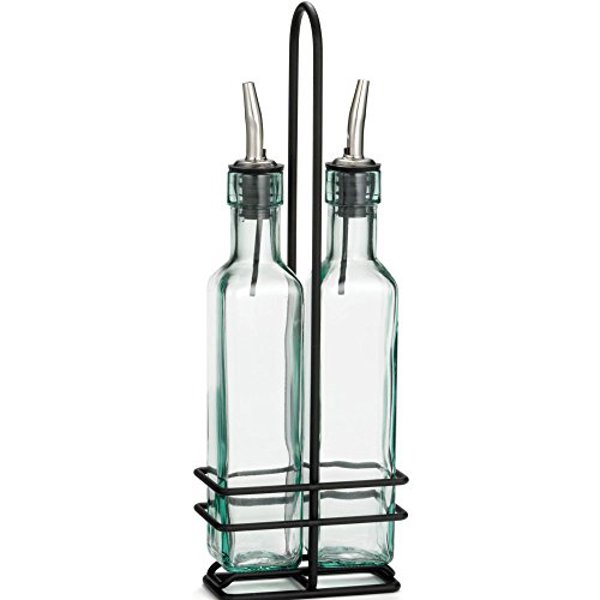 Tablecraft H9085NBK 2-Bottle Cruet Set 8.5 Oz Black with Rack