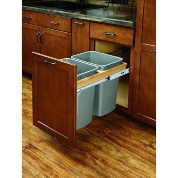 REV-A-SHELF 4WCTM15BBSCDM2 Double Waste Container 27 Qt Soft-Close Top Mount 1.5 In Face Frame Recycling