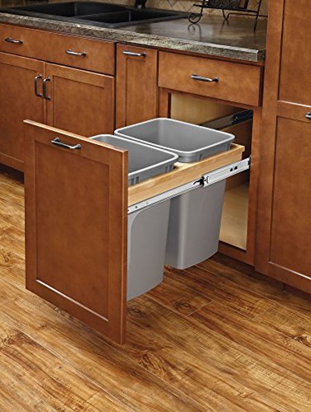 Rev-A-Shelf 4WCTM18BBSCDM Waste Container 35 Qt Capacity Double Wood Soft-Close Top Mount 1.5 Inch Face Frame