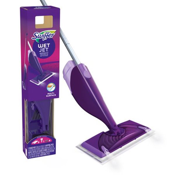Swiffer 92810 Wet Jet Mop Kit Assembled Clear Plastic Includes Cleaning Solution and Pads