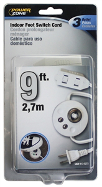 POWERZONE ORFSL783609 Foot Switch Extension Cord 9 Ft White