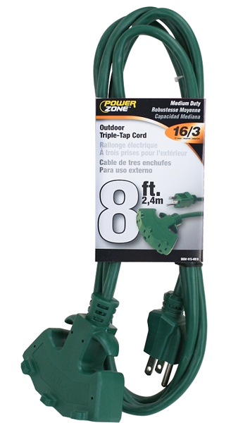 POWERZONE ORY605608 Outdoor Extension Cord 8 Ft 3-Outlet Green