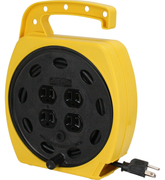 POWERZONE ORCR220625 Cord Reel 25 Ft Extra Long 4-Outlet 16/3 AWG SJT