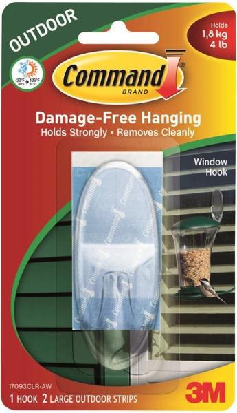 3M 17093CLR-AW Large Outdoor Window Hook 4 Lb Capacity Clear