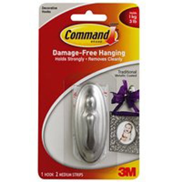 3M 17051BN Medium Hook with Adhesive Traditional Brushed Nickel