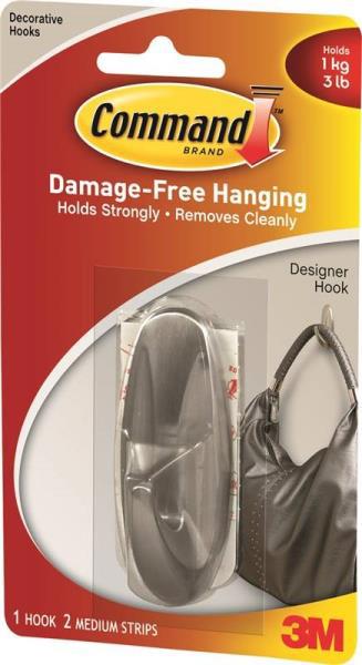 3M 17081BN Hook Designer Medium Brushed Nickel Plated
