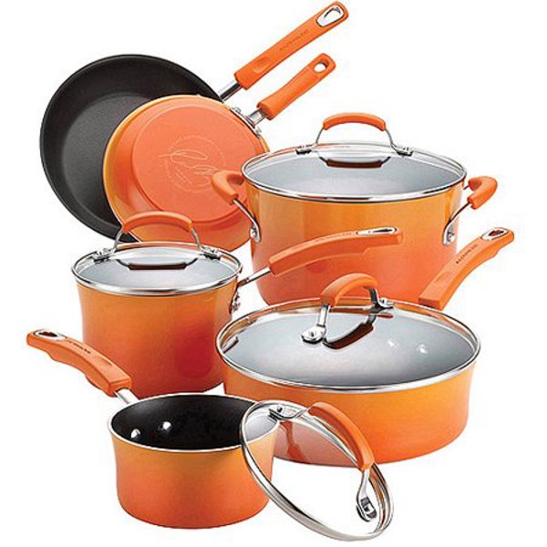 Rachael Ray 11480 Cookware Set 10 Pc Non-Stick Orange Porcelain