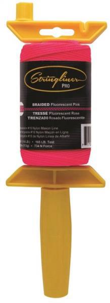 250'L, STRINGLINER BY U.S. TAPE CO 25162 Chalk Line With Reel 1/4 In X 250 Ft Nylon Fluorescent Pink Braided