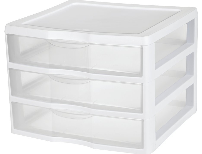 Sterilite 20938003 Drawer Tower 3-Unit Wide White Clear View