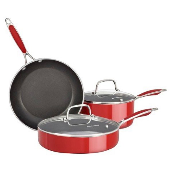 KitchenAid KC2AS05BER 5 Piece Cookware Set Aluminum Nonstick Empire Red
