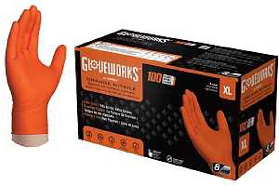 AMMEX CORPORATION GWON48100 Heavy Duty Disposable Gloves Industrial Nitrile Orange XLarge Powder and Latex Free