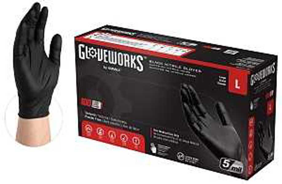 AMMEX CORPORATION GPNB46100 Disposable Gloves Large Black Nitrile Industrial Powder and Latex Free