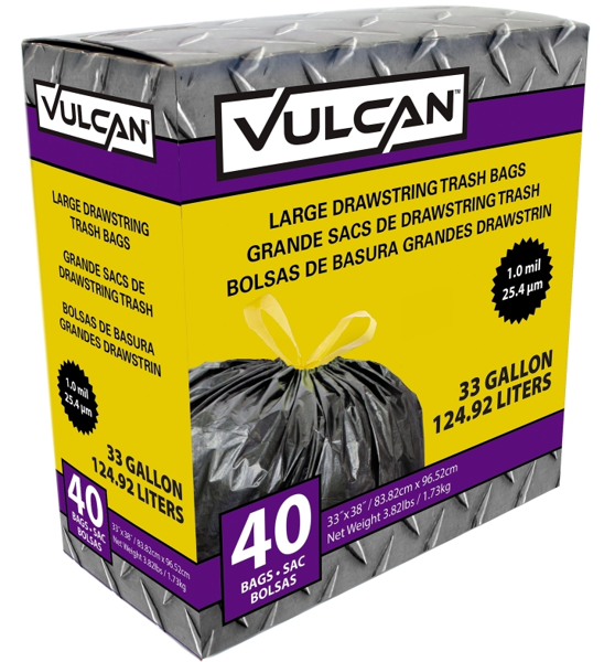Petoskey Plastics FG O3812 Trash Bag 33 Gal Capacity 11 Inch Drawstring Black 40 Count