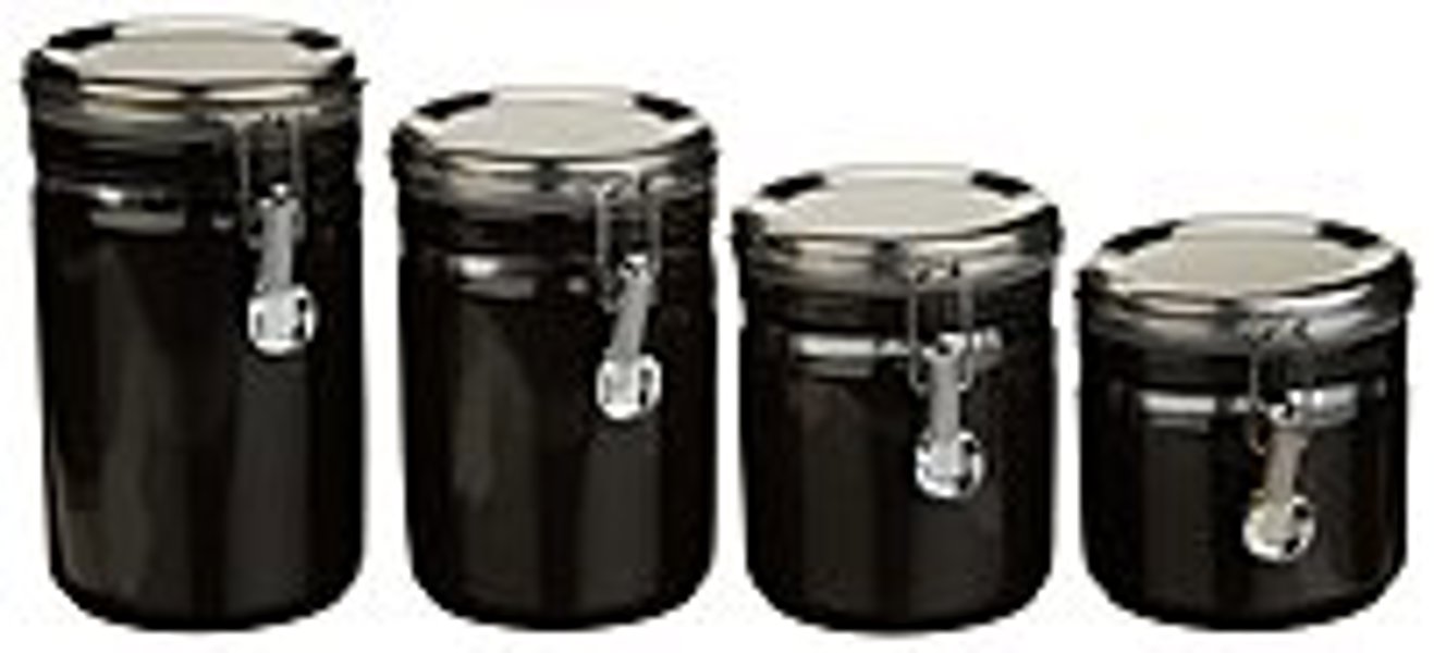 Anchor Hocking 03923L20 Canister Set 4Pc Black with Stainless Steel Lid