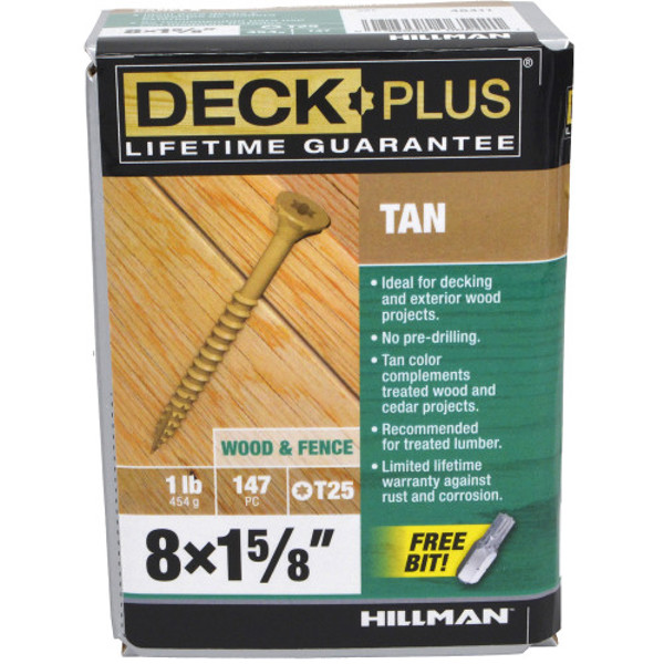 Hillman Group 48411 Wood Screw 1-5/8 In #8 Tan Flat Head 1 Lb