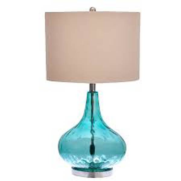 Evolution Lighting 18578-000 Table Lamp Blue Gourd 3-Way Beige Linen Drum