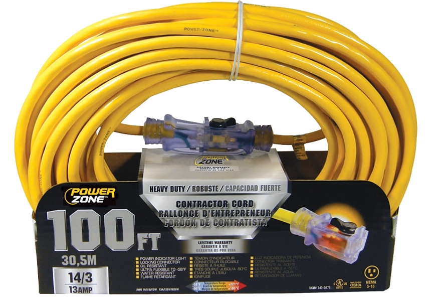 POWERZONE ORP511735 Extension Cord 100 Ft 3/14 SJTOW