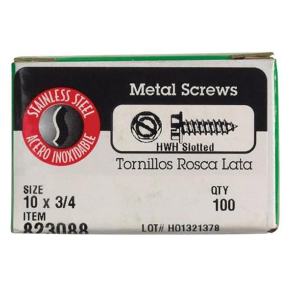 Hillman Group 823088 Stainless Steel Sheet Metal Screw 10 In 3/4 In Hex Washer Head Slotted