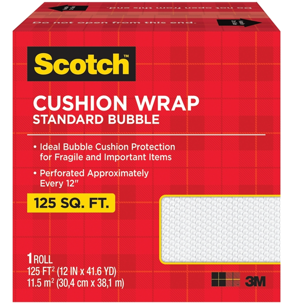 3M 7962 Cushion Wrap Standard Bubble 12 Inch x 125 Feet Clear Durable Protective Packaging