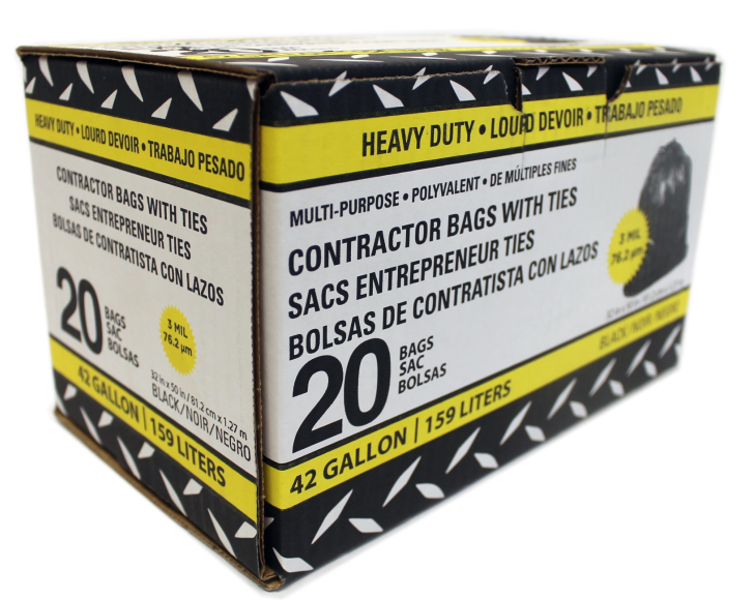 Petoskey Plastics FG-P9934-01A Heavy Duty Trash Bag 42 Gal Black with Ties 32 In x 50 In
