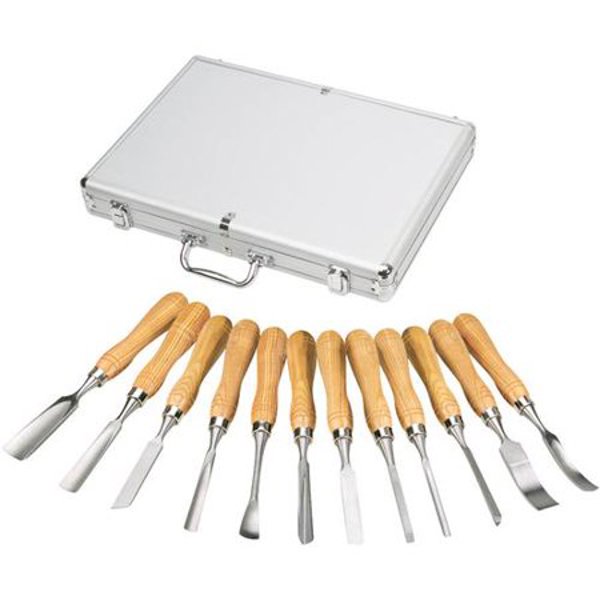 Woodstock International Inc D3784 12 Piece HSS Chisel Set Carbon Steel Ash Handle