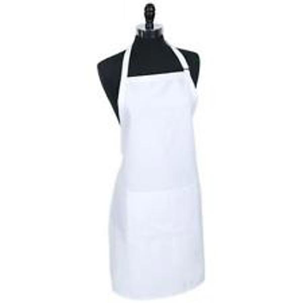 Mercer Culinary M61110WH Bib Apron White with Pocket Durable Fabric Easy Care